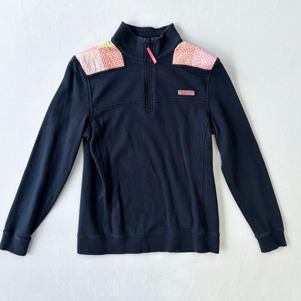 Women’s Vineyard Vines Navy Pink Whale Logo 1/2 Zip Pullover Sweatshirt XS